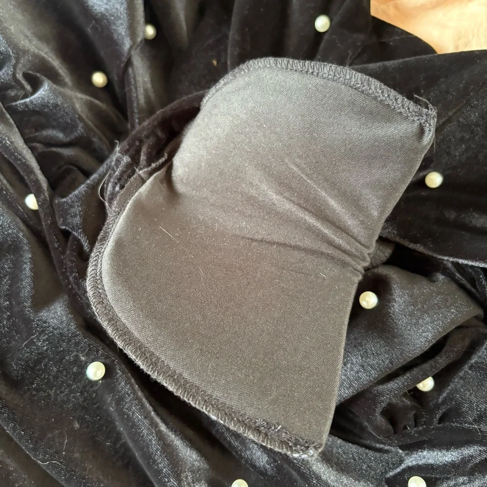 Eloquii Black White Pearl Embellished Bodycon Velvet Mini Dress 16 Long Sleeve - Picture 7 of 9